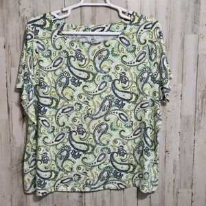 Talbots Blue Green Yellow Paisley Short Sleeve 100% Pima Cotton Plus Size 3X